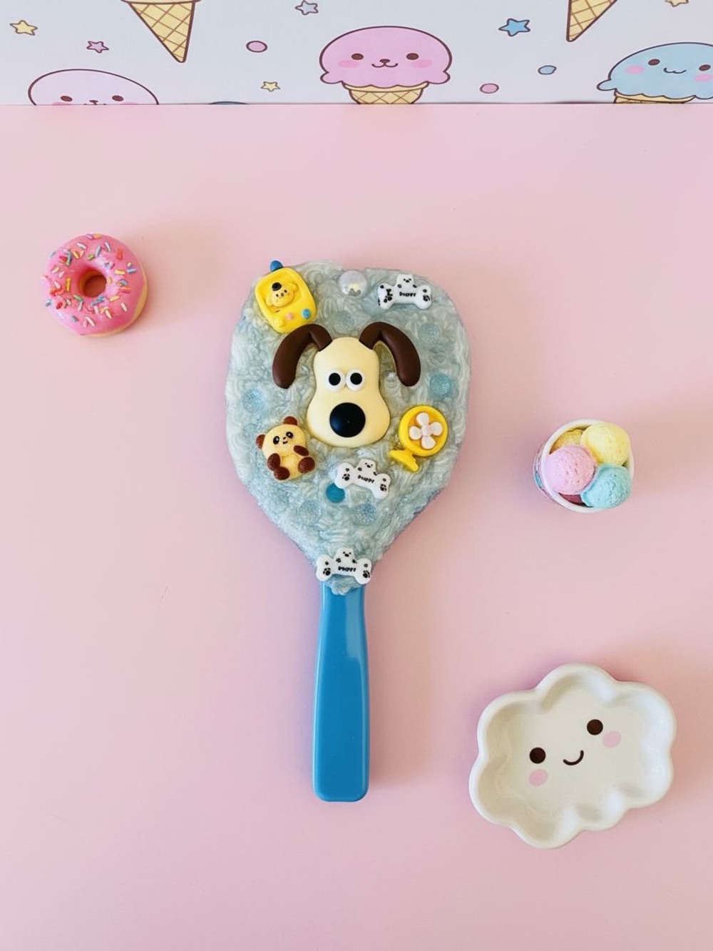 Cute Dog Gromit Blue Handheld Mirror with Charms